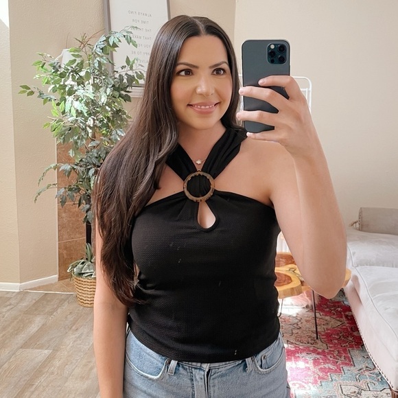 Express Black Sleeveless Halter Neck Tortoise Shell Top - Picture 2 of 5